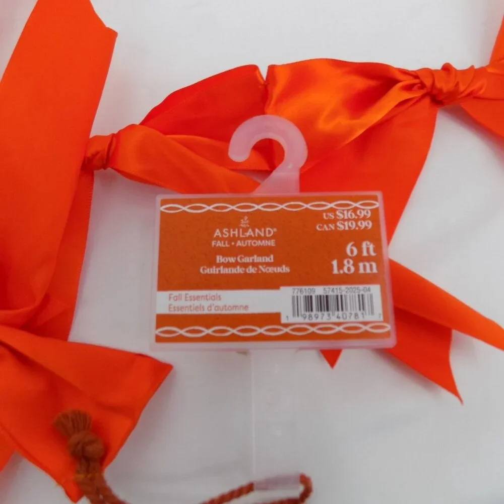 Ashland 12 Bow Garland Orange 6 ft Long Fall Essentials Halloween Autumn New